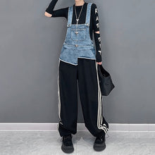 Load image into Gallery viewer, Contrast Color Patchwork Loose Denim Overalls
