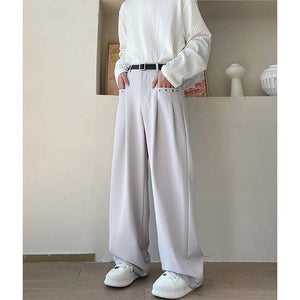 Drape Straight Eye Trim Casual Pants