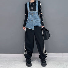 Load image into Gallery viewer, Contrast Color Patchwork Loose Denim Overalls
