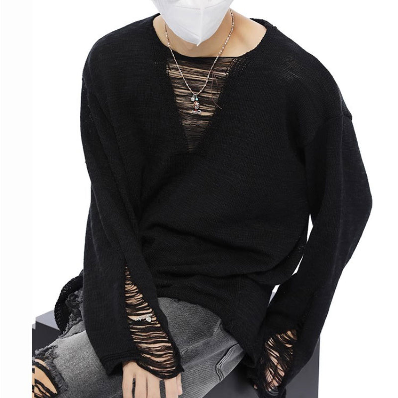 Destructive Style Long Sleeve Knitted Sweater