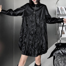 Load image into Gallery viewer, Pleated PU Leather Long Sleeve Shirt Dress
