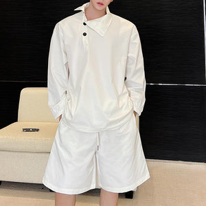 Stand Collar Side Button Tops Shorts Casual Suits