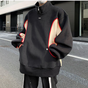 Knitted Patchwork Half-zip Stand Collar Sweatshirt