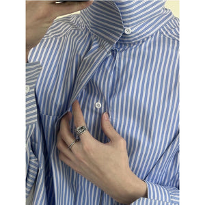 Striped Loose Blue Casual Shirt