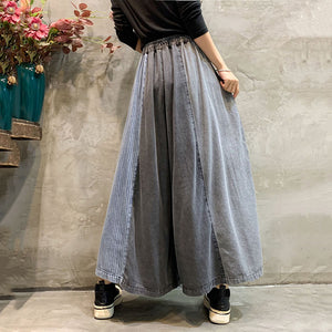 Color Block Denim Wide Leg Pants