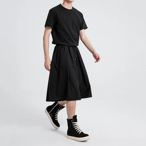 Summer Dark Drawstring Pleated Shorts