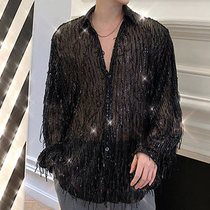 Fringed Sequined Mesh Shirt