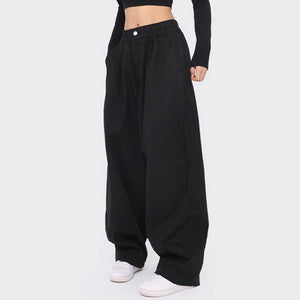 Vintage Elastic High Waist Button Trousers