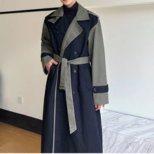 Load image into Gallery viewer, Retro Contrast Patchwork Lapel Long Trench Coat
