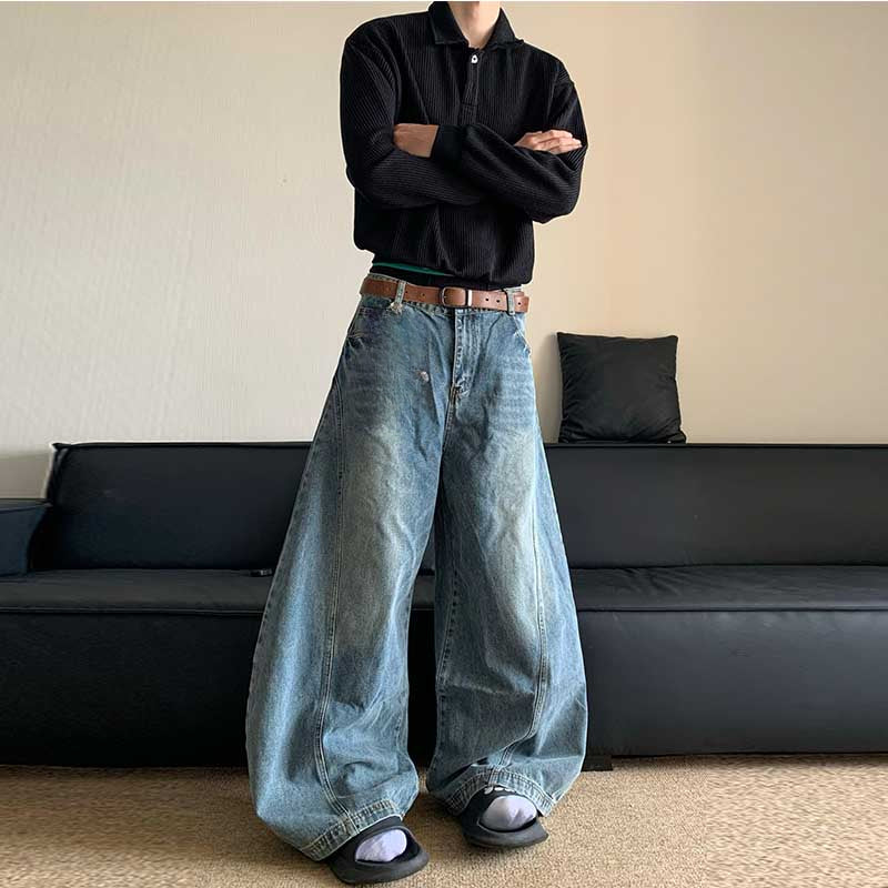 Retro Straight Denim Wide-leg Pants