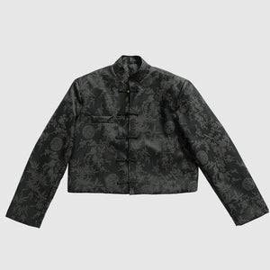 Embossed Pattern Stand Vollar Short Leather Jacket