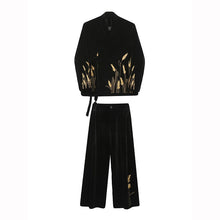 Load image into Gallery viewer, Loose Shoulder-padded Wheat Ear Embroidered Suit and Wide-leg Pants Two-piece Set
