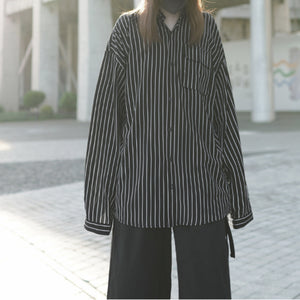 Black and White Striped Loose Long Sleeve Shirt