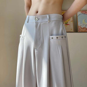 Drape Straight Eye Trim Casual Pants