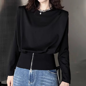 Solid Shoulder Pad Long Sleeve T-shirt