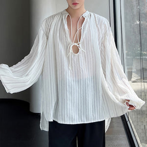 Strap Lantern Sleeve Loose Shirt