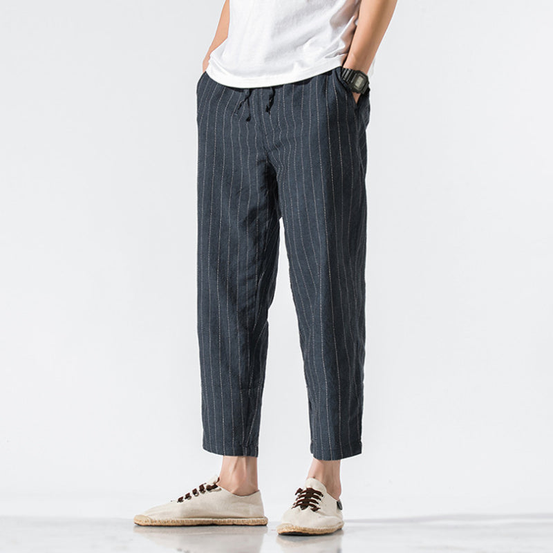 Cotton and Linen Striped Pants