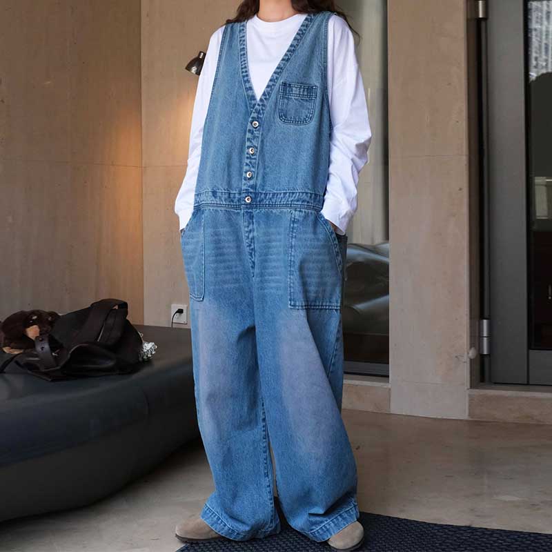 Denim Casual Long Loose Overalls