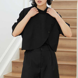 Irregular Black Sleeveless Jacket