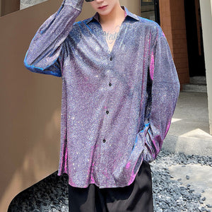 Shiny Silk Long-sleeved Loose Stage Shirt