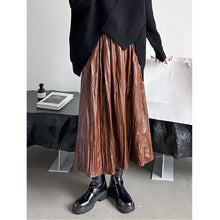 Load image into Gallery viewer, High Waist Casual Pleated Pu Leather Skirt
