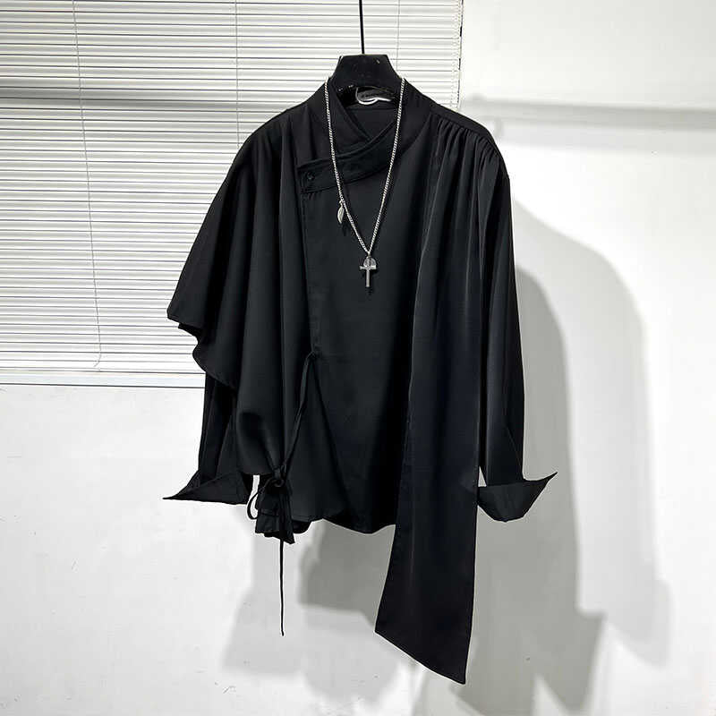 Dark Irregular Patchwork Loose Shirt Men's Fake Two-Piece Shirt