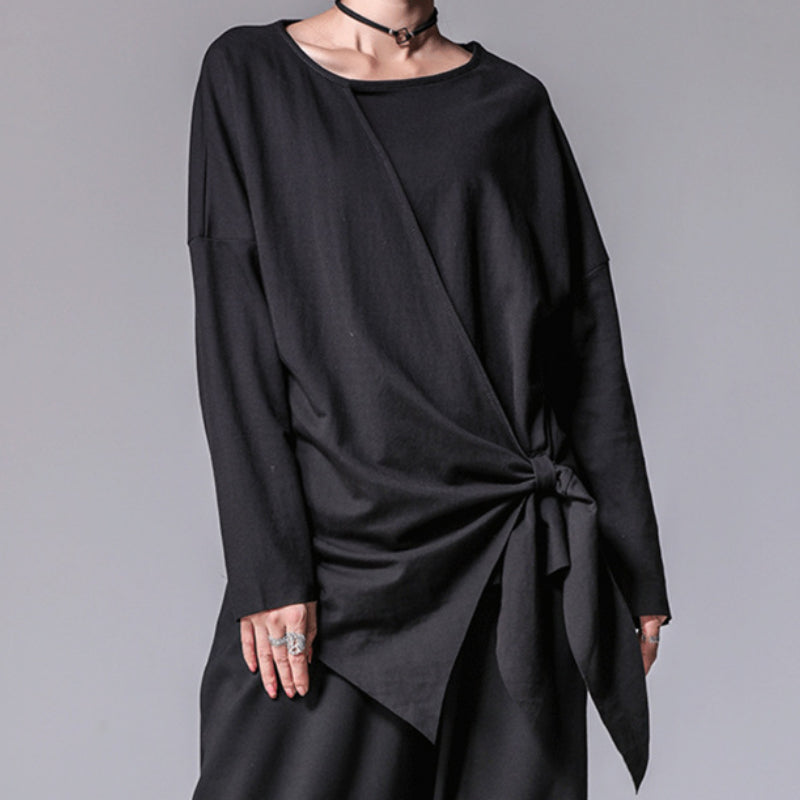 Asymmetrical Tie Loose Long Sleeve T-shirt