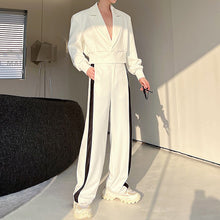 Load image into Gallery viewer, Shoulder Pad Short Jacket Wide Leg Pants Two Pieces Suit
