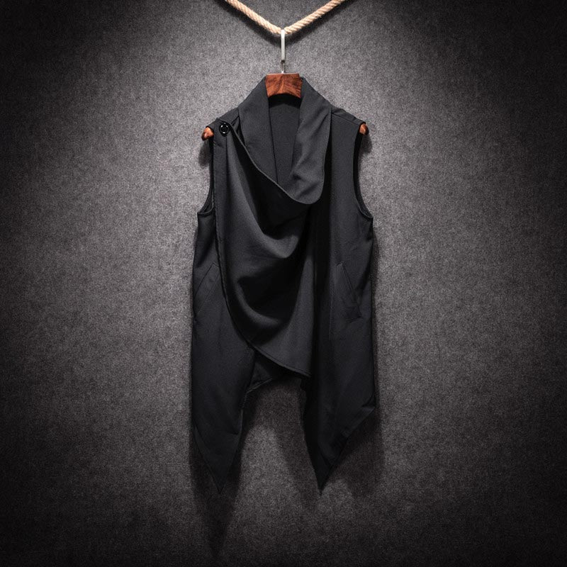 Dark Mid-Length Sleeveless Jacket Cape