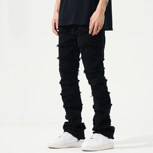 Layered Frayed Denim Trousers