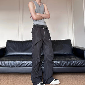 Zippered Pleated Bootcut Technical Trousers