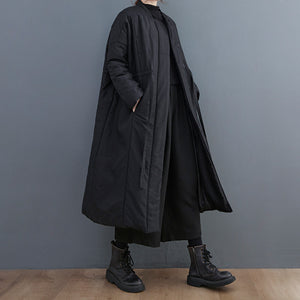 Straight Collar Single Breasted Long Drawstring Coat