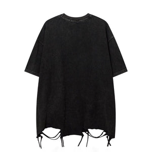 Hem Ripped Necklace Trim Short Sleeve T-Shirt