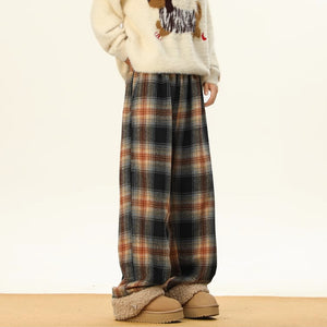 American Retro Plaid Thick Warm Trousers