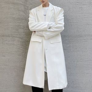 Shoulder Button Solid Color Long Trench Coat