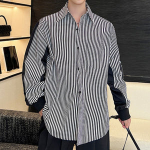 Paneled Color Contrast Stripe Long Sleeve Shirt