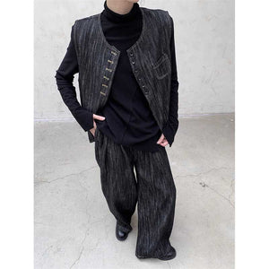 Denim Waistcoat Asymmetric Arc Cardigan Vest