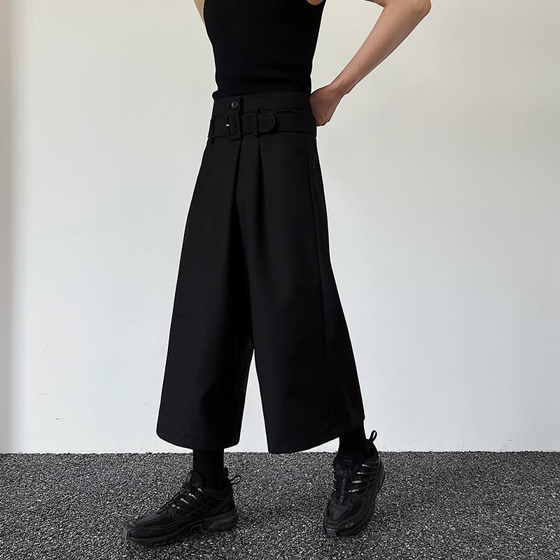 Dark Belt Cropped Wide Leg Pants