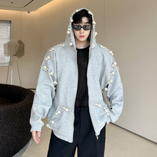 Load image into Gallery viewer, Hand-sewn Pearl Embellished Hooded Sweatshirt Jacket
