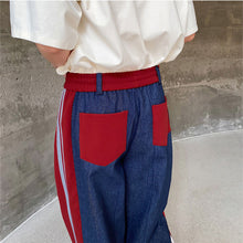 Load image into Gallery viewer, Thickened Denim Spliced Wide-leg Straight Trousers
