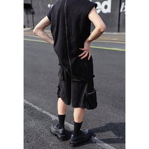 Dark Black Zip-up Multi-pocket Shorts