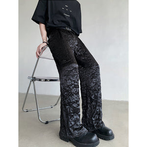 Pleated Shiny Straight Wide-leg Pants