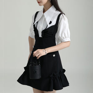 A-line High Waist Suspender Dress