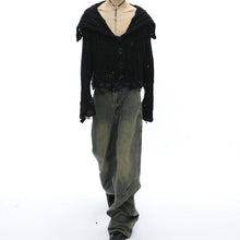 Load image into Gallery viewer, Distressed Lapel Short Knitted Sweater Cardigan
