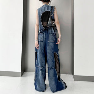 Patchwork Mesh Baggy Jeans