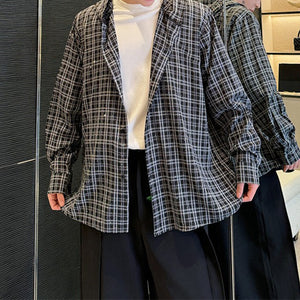 Plaid Diamond-ironing Hooded Long-sleeved Shirt