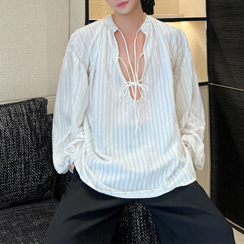 Strap Lantern Sleeve Loose Shirt