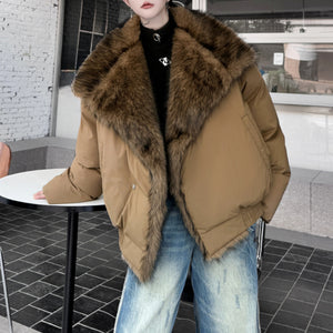 Faux Fur Plush Large Lapel Thick Warm Cotton Coat