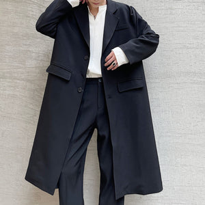 Shoulder Button Solid Color Long Trench Coat