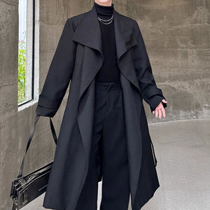 Large Lapel Belted Mid-Length Coat